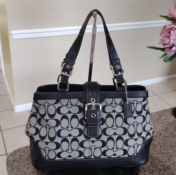 Coach Hampton Black and Gray Signature Tote Bag - Picture 1 of 17